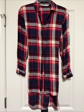 Zara Plaid Button-Down Tunic - Navy, Red & White